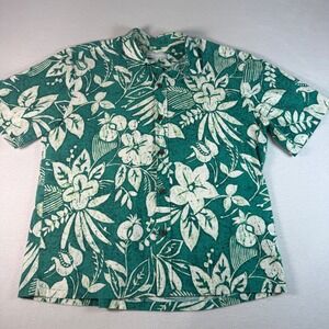 Jams World Mens XL Makana Green Floral Aloha Shirt Made‎ in Hawaii Cotton M605
